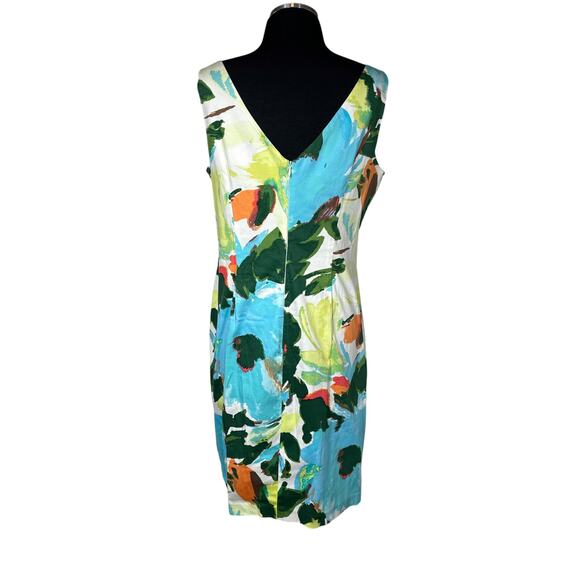 London Times Watercolor Print Ruched Sleeveless Dress Sz 12 Wrap Cotton Colorful - Picture 7 of 12